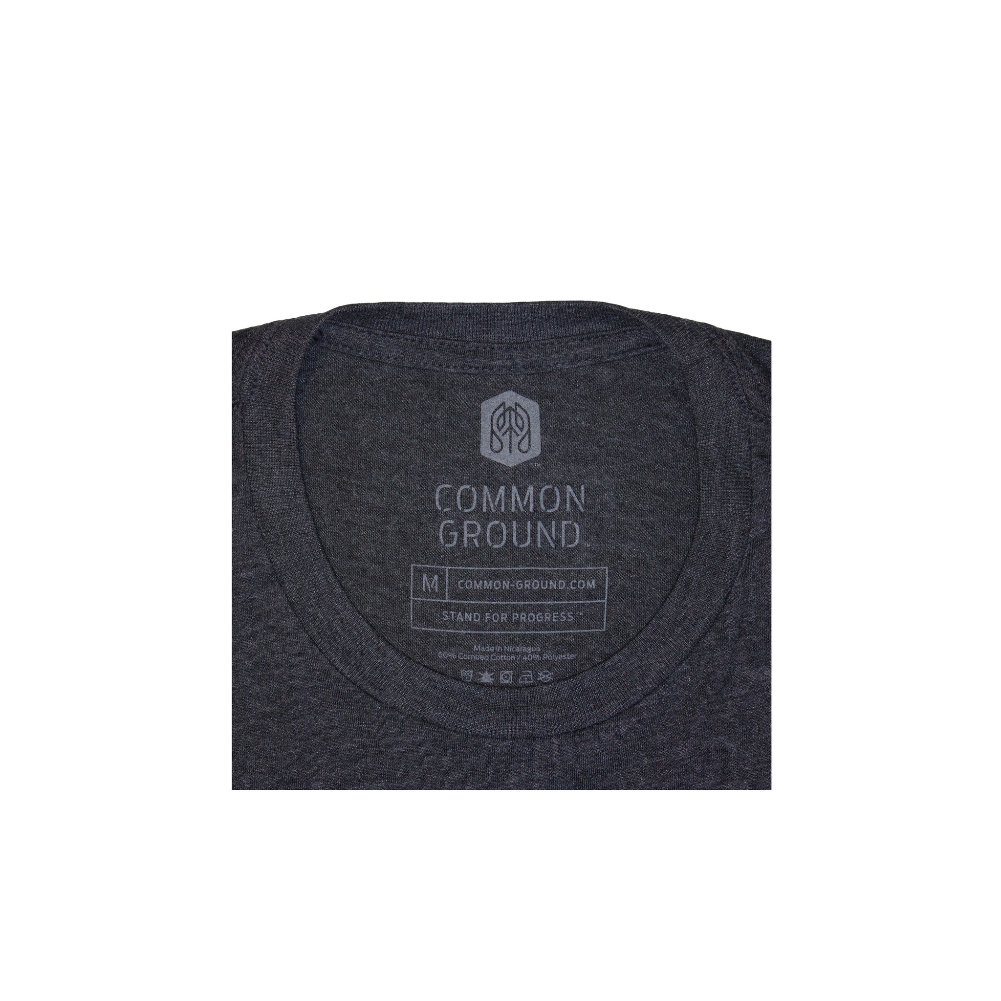 Charcoal -  Common Ground Badge T shirt Neck Tag View