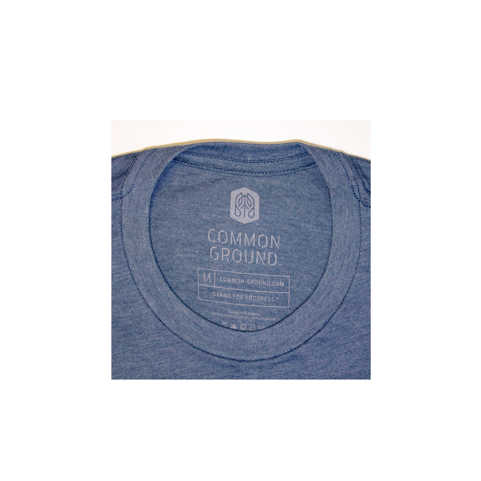 Indigo -  Common Ground Badge T shirt Neck Tag View